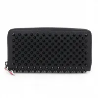 クリスチャンルブタン パネトーネ ロックスタッズ 1185059 レザー ラウンドジップウォレット ブラック×レッド