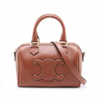 セリーヌ キュイル トリオンフ スモールボストン レザー 2WAYハンドバッグ ブラウン