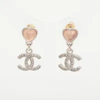 シャネル ココマーク ハート GP×ラインストーン×フェイクパール ピアス