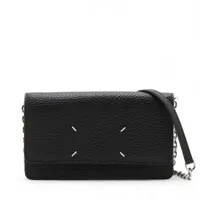 メゾンマルジェラ 4ステッチ レザー チェーンウォレット ブラック