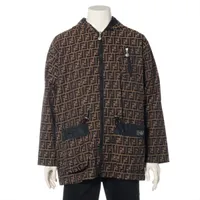 フェンディジーンズ ズッカ ポリエステル×コットン ジャケット 44 ブラック×ブラウン