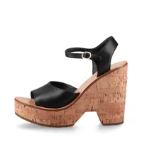 シャネル ココマーク レザー ウェッジソールサンダル 38 ブラック