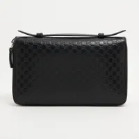 グッチ マイクログッチシマ 449246 レザー ラウンドジップウォレット ブラック