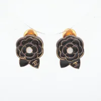 シャネル ココマーク カメリア GP×フェイクパール イヤリング(両耳用) 02A ブラック×ゴールド