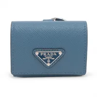 最終値下げ プラダ PRADA  サフィアーノ トライアングル ブルー プラダ 三つ折り財布 サフィアーノトライアングルロゴ ミニ財布 ブルー