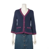 シャネル ココボタン カシミヤ カーディガン 11年 36 ネイビー×ピンク