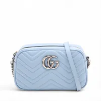 グッチ GGマーモント レザー チェーンショルダーバッグ ブルー