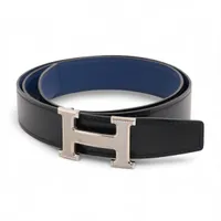 エルメス ギロッシュ Hベルト レザー ベルト C:2018 90 ブラック×ブルー