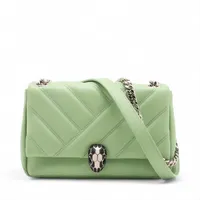 ブルガリ セルペンティ カボション レザー チェーンショルダーバッグ グリーン