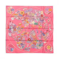 エルメス カレ90 PLANIFLEURS プラニフルール シルク スカーフ ピンク