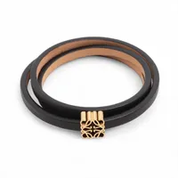 ロエベ アナグラム レザー ブレスレット ブラック×ゴールド
