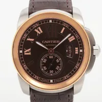 カルティエ カリブルドゥカルティエ W7100051 SS×PG×革 AT ブラウン文字盤