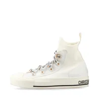 クリスチャンディオール WALK'N'DIOR ニット×レザー ハイカットスニーカー 36 1/2 ホワイト