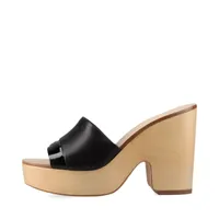 シャネル ココマーク レザー×パテント サンダル 38 ブラック