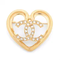 シャネル ココマーク ハート GP×ラインストーン ブローチ A21B