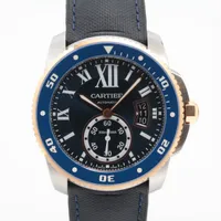 カルティエ カリブル ドゥ カルティエ W2CA0008 SS×PG×革×ラバー AT ブルー文字盤
