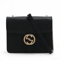 グッチ インターロッキングG レザー チェーンショルダーバッグ ブラック