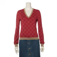 グッチ GG コットン×ナイロン ニット XS レッド×ゴールド