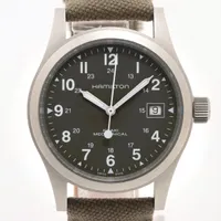 ハミルトン カーキフィールド H694390 SS×革 手巻き グリーン文字盤