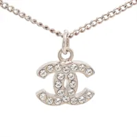 シャネル ココマーク メタル×ラインストーン ネックレス 09V シルバー