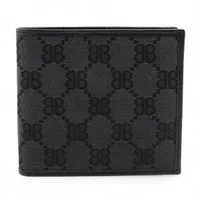 グッチ×バレンシアガ ザ ハッカープロジェクト 680430 キャンバス×レザー コンパクトウォレット ブラック