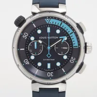 ルイ・ヴィトン タンブール SS×ラバー AT ブルー文字盤