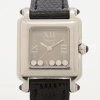 ショパール ハッピースポーツ 27/8893-23 SS×革 QZ グレー文字盤