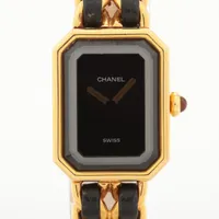 シャネル プルミエールXL GP×革 QZ ブラック文字盤