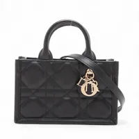 クリスチャンディオール マクロ カナージュ ミニブックトート レザー 2WAYハンドバッグ ブラック