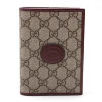 グッチ GGスプリーム 724562 PVC×レザー パスポートケース ベージュ×ボルドー