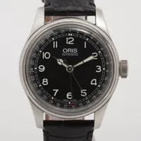 オリス ビッグクラウン　ポインターデイト SS×革 AT ブラック文字盤