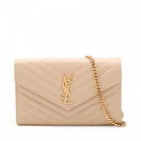 サンローランパリ カサンドラ レザー チェーンウォレット ベージュ