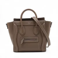 セリーヌ ラゲージ ナノショッパー レザー 2WAYハンドバッグ グレージュ