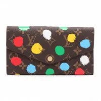 ヴィトン×草間彌生 LV×YK ポルトフォイユサラ M81980 レザー ロングウォレット ブラウン×レッド