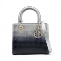 クリスチャンディオール マイクロカナージュ レディディオール レザー 2WAYハンドバッグ ネイビー