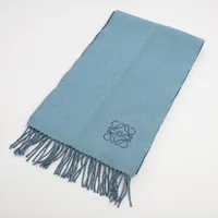 ロエベ アナグラム ウール×カシミヤ マフラー ブルー