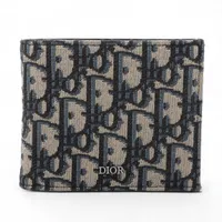 ディオール オブリーク キャンバス×レザー コンパクトウォレット ベージュ×ネイビー