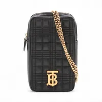 バーバリー TB フォンポーチ レザー チェーンショルダーバッグ ブラック