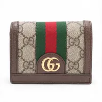 グッチ GGスプリーム オフィディア 523155 PVC×レザー コンパクトウォレット ブラウン