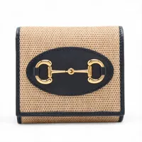 グッチ ホースビット 621891 キャンバス×レザー コンパクトウォレット ネイビー×ベージュ