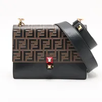 f25【極美品】フェンディ　キャナイ　レザー　ブラック　チェーンショルダーバッグ FENDI フェンディ モンスター キャナイ ショルダーバッグ (FENDI