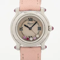 ショパール ハッピースポーツ 27/8245-42 SS×社外革 QZ ホワイトシェル文字盤