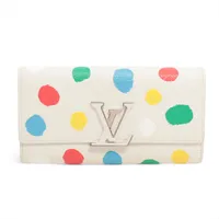 ヴィトン×草間彌生 トリヨン ポルトフォイユカプシーヌ M81890 レザー ロングウォレット ホワイト×マルチカラー