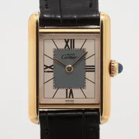 カルティエ マストタンクSM W1004054 925×社外革 QZ アイボリー文字盤