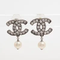 シャネル ココマーク GP×ラインストーン×フェイクパール ピアス(両耳用) C21A シルバー