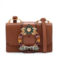 ミュウミュウ ミュウレディ レザー ショルダーバッグ ブラウン