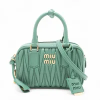 ミュウミュウ マテラッセ アルカディ レザー 2WAYハンドバッグ グリーン