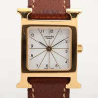 エルメス Hウォッチ HH1.210 GP×革 QZ ホワイト文字盤