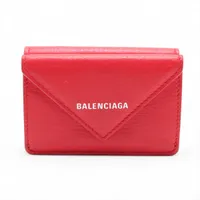 バレンシアガ ペーパーミニ ロゴ 391446 レザー コンパクトウォレット レッド