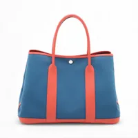 エルメス ガーデンパーティ36 PM トワルオフィシエ ブルー シルバー金具